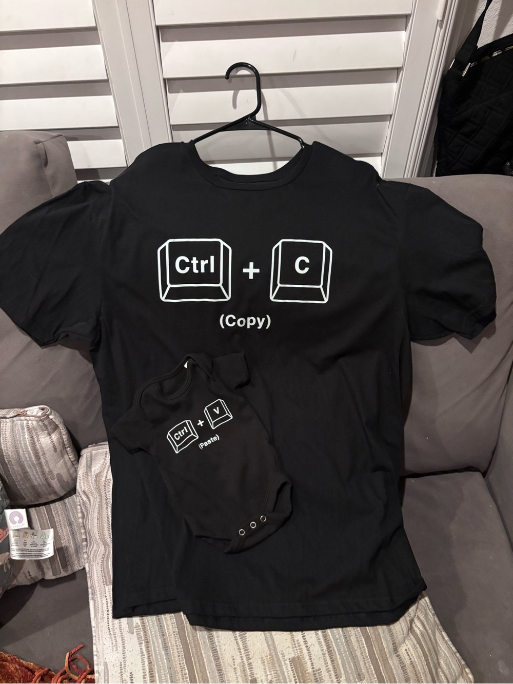 XL Black copy paste dad baby Ctrl + Tee and matching onesie newborn photoshoot